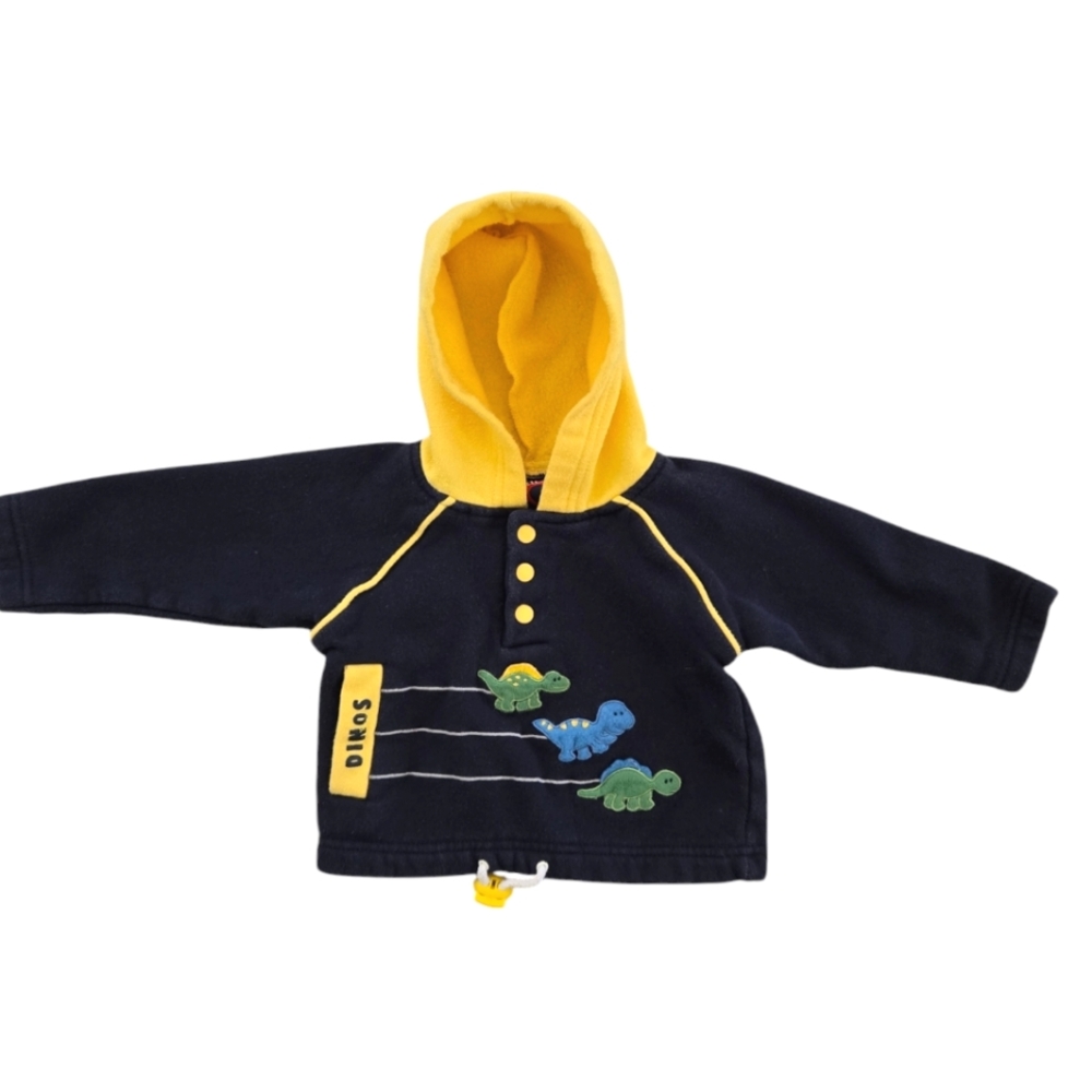 Vintage Y2K navy blue, yellow dinosaur hoodie sweatshirt